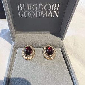 Vintage Ciner Red Gripoix Glass and Rhinestone Clip On Earrings